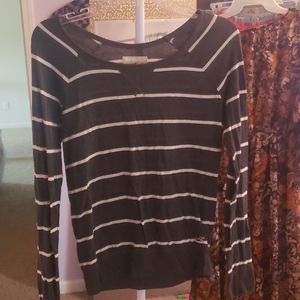 Hollister Grey and White Striped Long Sleeve Tee